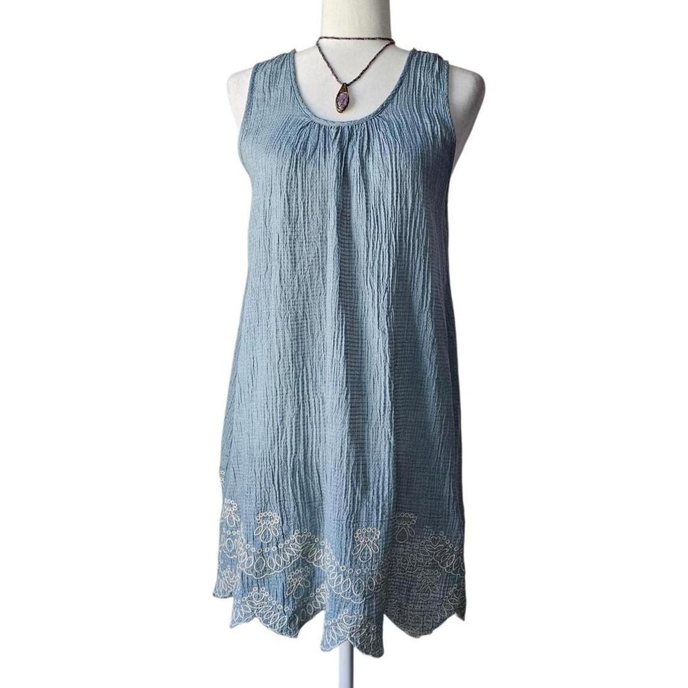 Blu Pepper Blue Midi Cotton Dress -Medium